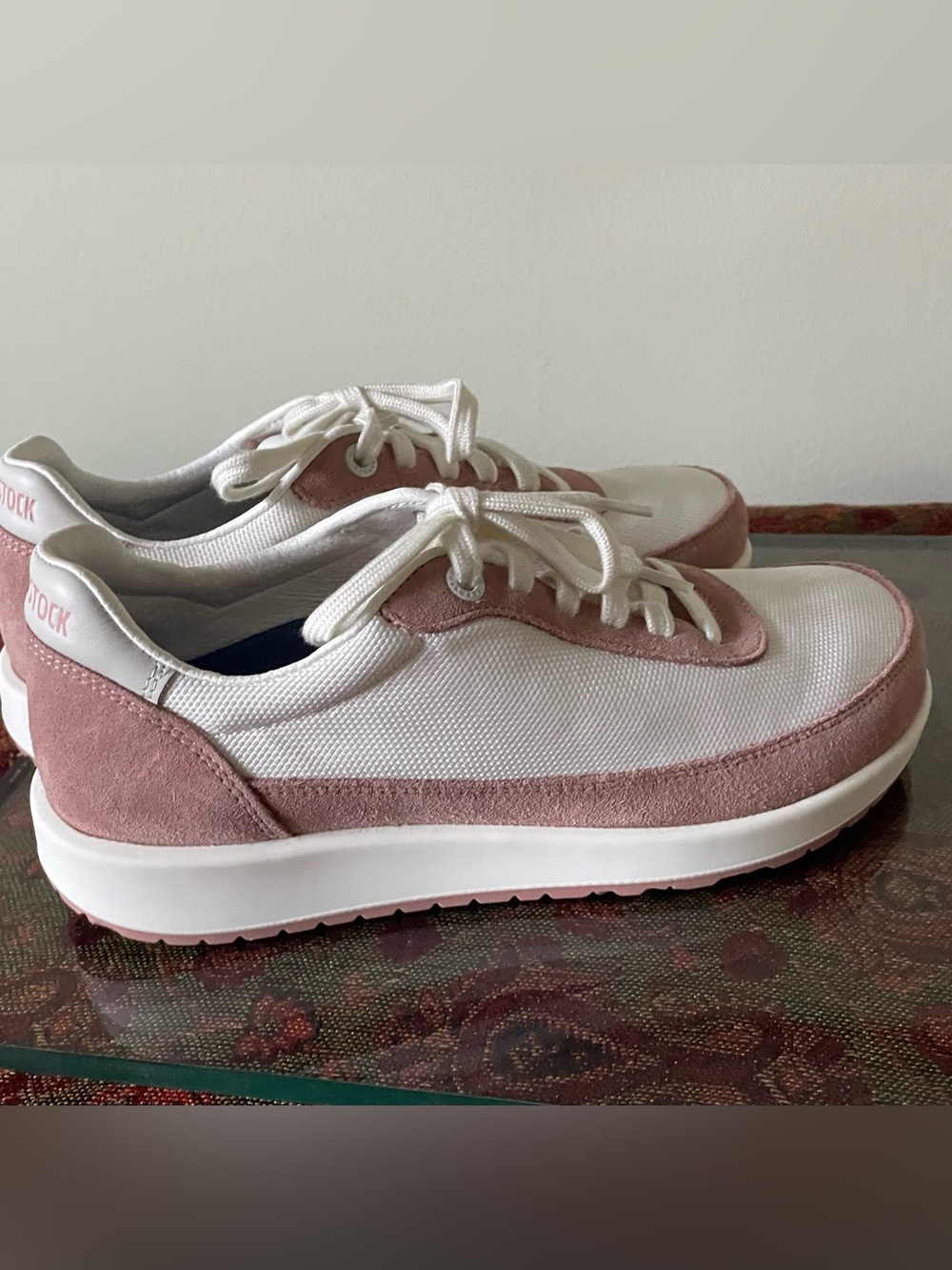 Birkenstock Women’s Pink and White Lace-Up Sneakers